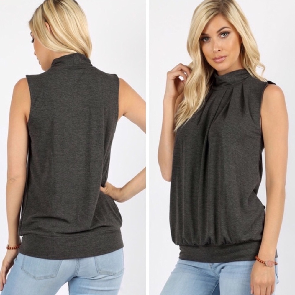 NEW high neck  p l e a t e d  t o p